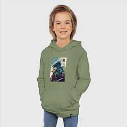 Толстовка детская хлопковая Cool dragon - ai art fantasy, цвет: авокадо — фото 2