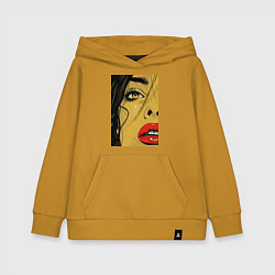 Толстовка детская хлопковая Женский портрет поп-арт, цвет: горчичный