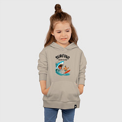 Толстовка детская хлопковая Shark and surfer - never alone, цвет: миндальный — фото 2