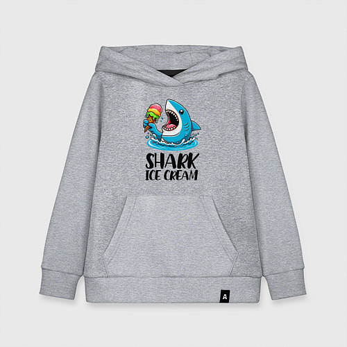 Детская толстовка-худи Акула ест мороженое - нейросеть / Меланж – фото 1