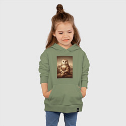 Толстовка детская хлопковая Сова Мона - фантазия от нейросети, цвет: авокадо — фото 2