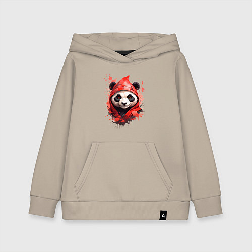 Детская толстовка-худи Модная панда в красном капюшоне / Миндальный – фото 1