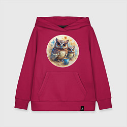 Толстовка детская хлопковая Совушки с кофе, цвет: маджента
