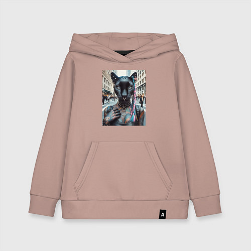 Детская толстовка-худи Пантера панк из Нью-Йорка - нейросеть / Пыльно-розовый – фото 1