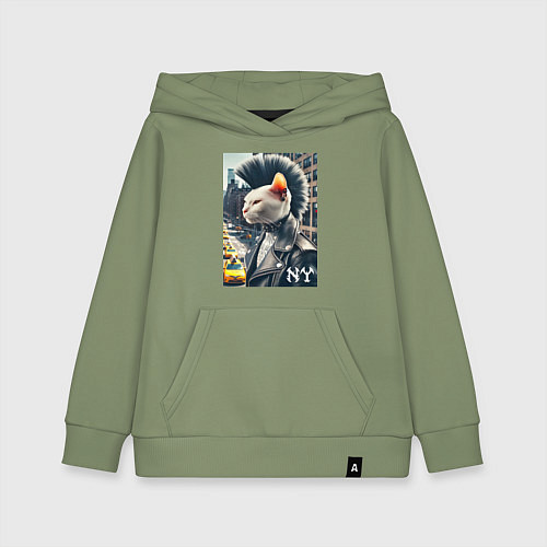 Детская толстовка-худи Котик панк житель Нью-Йорка - нейросеть / Авокадо – фото 1