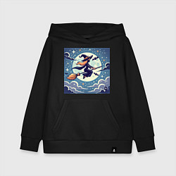 Толстовка детская хлопковая Ведьма на метле в ночи, цвет: черный