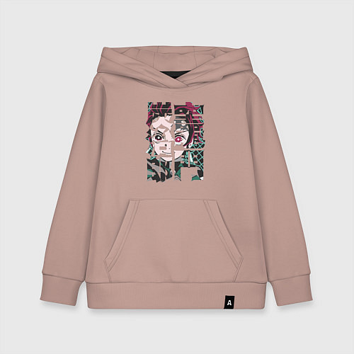 Детская толстовка-худи Тандзиро иероглифы Клинок рассекающий демонов / Пыльно-розовый – фото 1