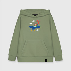 Толстовка детская хлопковая Мальчик пилот и самолет, цвет: авокадо