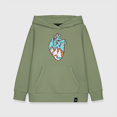 Детская толстовка-худи Сердце и горы / Авокадо – фото 1