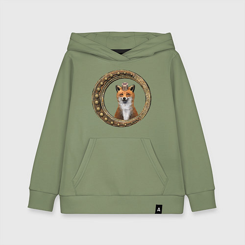 Детская толстовка-худи Стимпанк лис в рамке / Авокадо – фото 1