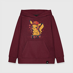 Толстовка детская хлопковая Пикачу в кепке на скейте, цвет: меланж-бордовый