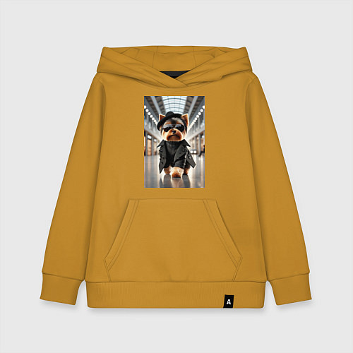 Детская толстовка-худи Йоркширский терьер на показе мод / Горчичный – фото 1