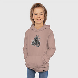 Толстовка детская хлопковая Французский бульдог байкер на мотоцикле чоппере, цвет: пыльно-розовый — фото 2