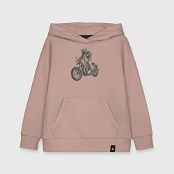 Толстовка детская хлопковая Мопс байкер на мотоцикле чоппере, цвет: пыльно-розовый