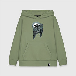 Толстовка детская хлопковая Кельтский ворон - скандинавский орнамент тату, цвет: авокадо