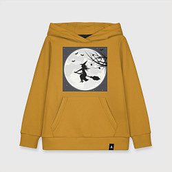 Толстовка детская хлопковая Ведьма в полнолуние летит на шабаш, цвет: горчичный