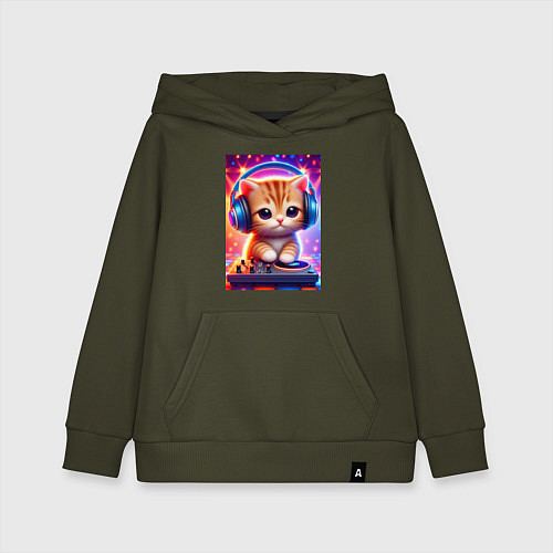 Детская толстовка-худи Cutie kitten DJ - neon glow / Хаки – фото 1