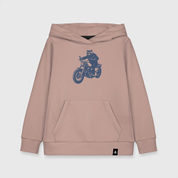 Толстовка детская хлопковая Енот байкер на мотоцикле на чоппере, цвет: пыльно-розовый