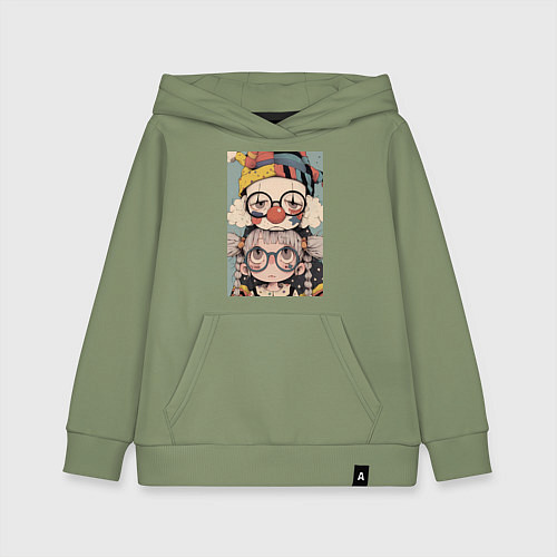 Детская толстовка-худи Клоун с девочкой арт / Авокадо – фото 1