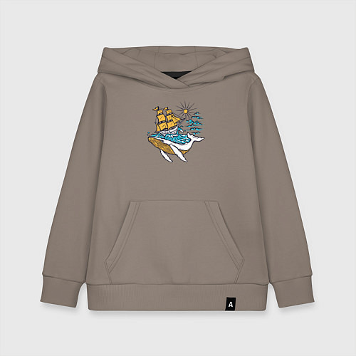 Детская толстовка-худи Парусник и кит / Утренний латте – фото 1
