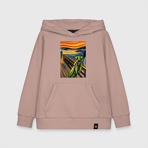 Детская толстовка-худи Богомол кричит на картине Эдварда Мунка - мем иску / Пыльно-розовый – фото 1