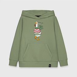 Толстовка детская хлопковая Гусь новогодний с ножом, цвет: авокадо