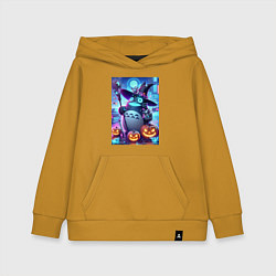Толстовка детская хлопковая Тоторо с метлой - хэллоуин, цвет: горчичный