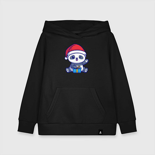 Детская толстовка-худи Новогодняя панда / Черный – фото 1