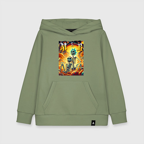 Детская толстовка-худи Морти и Рик - скелеты / Авокадо – фото 1
