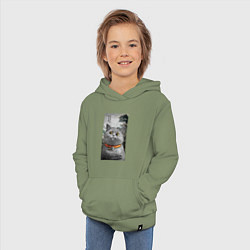 Толстовка детская хлопковая Мемный кот в японском стиле, цвет: авокадо — фото 2