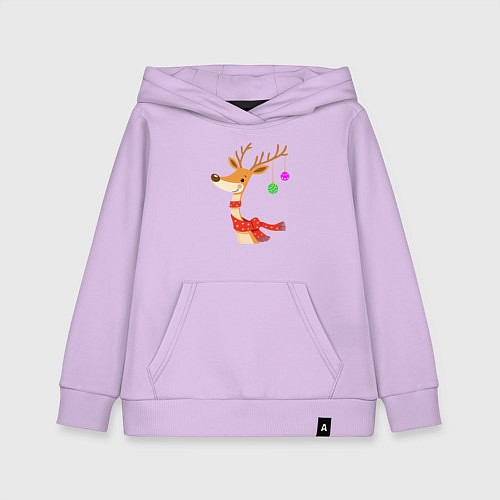 Детская толстовка-худи Олень новогодний с ёлочными шарами / Лаванда – фото 1