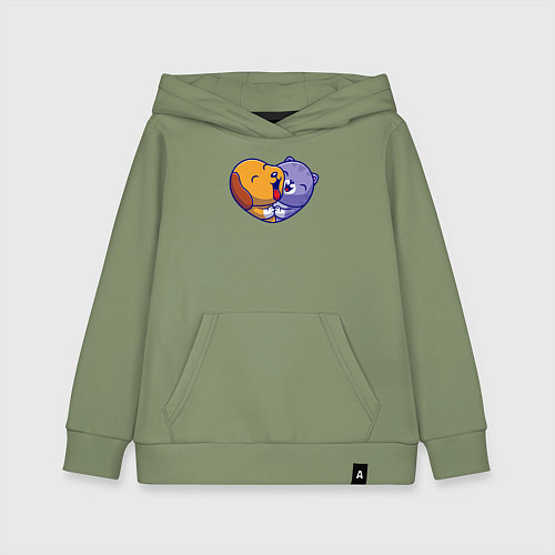 Детская толстовка-худи Dog cat love / Авокадо – фото 1
