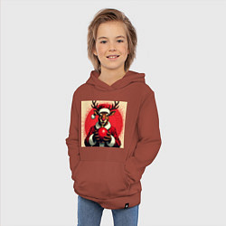 Толстовка детская хлопковая Рождественский олень Рудольф в шапке Санты, цвет: кирпичный — фото 2