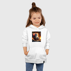 Толстовка детская хлопковая Уютный кот у камина с чашкой какао, цвет: белый — фото 2