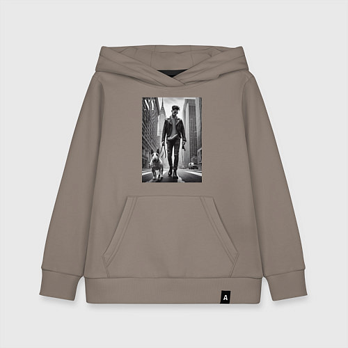 Детская толстовка-худи Чувак с бультерьером - Нью-Йорк / Утренний латте – фото 1