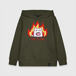 Толстовка детская хлопковая Cat - this is fine, цвет: хаки
