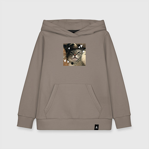 Детская толстовка-худи Недовольная серая кошка / Утренний латте – фото 1