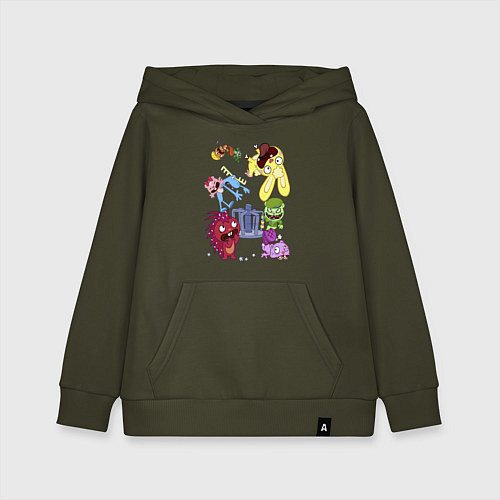 Детская толстовка-худи Happy three friends - carousel / Хаки – фото 1