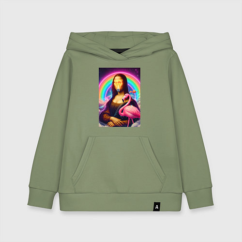 Детская толстовка-худи Мона Лиза - лампочка и розовый фламинго / Авокадо – фото 1