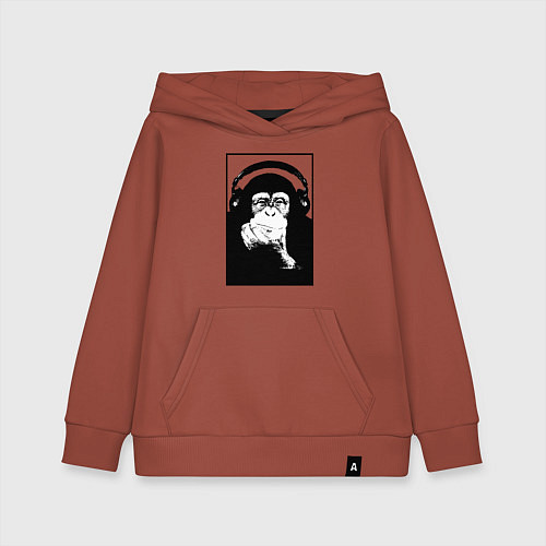 Детская толстовка-худи Monkey in the headphones / Кирпичный – фото 1
