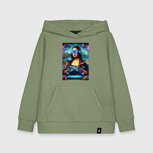 Детская толстовка-худи Mona Lisa is an avid gamer - cyberpunk / Авокадо – фото 1