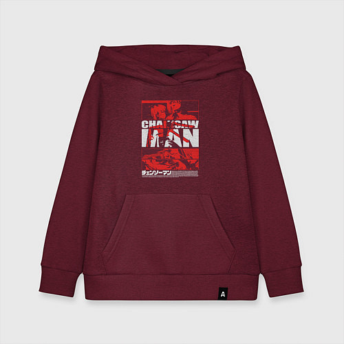 Детская толстовка-худи Человек-бензопила Денджи и Пауэр кино / Меланж-бордовый – фото 1