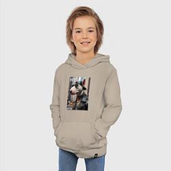 Толстовка детская хлопковая Чувак бультерьер житель Нью-Йорка, цвет: миндальный — фото 2