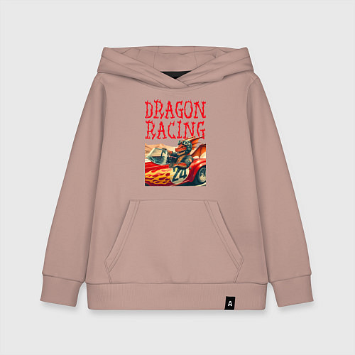 Детская толстовка-худи Dragon cool racer - ai art / Пыльно-розовый – фото 1