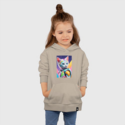 Толстовка детская хлопковая Котик в стиле киберпанк, цвет: миндальный — фото 2