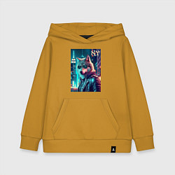 Толстовка детская хлопковая Крутой волчара в ночном Нью-Йорке - нейроарт, цвет: горчичный