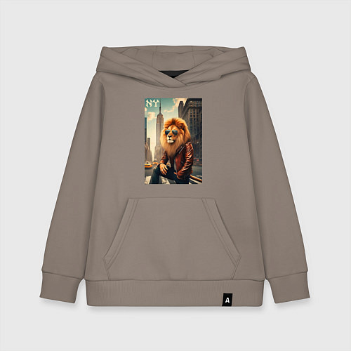 Детская толстовка-худи Cool Lion New Yorker - ai art / Утренний латте – фото 1