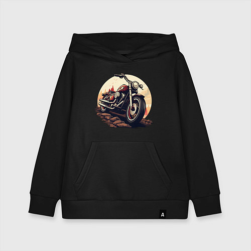 Детская толстовка-худи Мотоцикл на фоне заката / Черный – фото 1