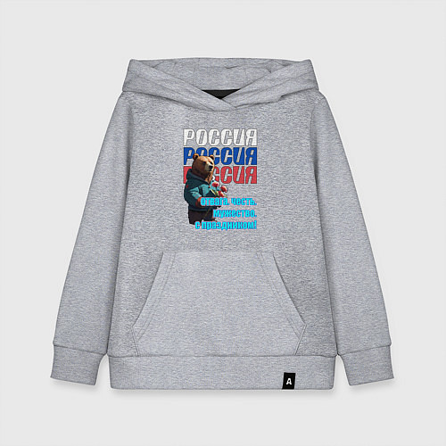 Детская толстовка-худи Медведь на фоне флага / Меланж – фото 1