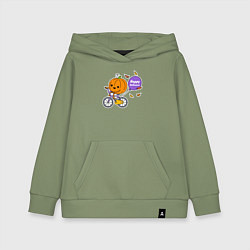 Толстовка детская хлопковая Тыква на велике, цвет: авокадо